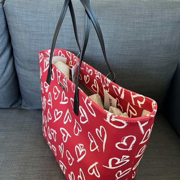 NWT KATE SPADE LIPSTICK HEARTS TOTE HANDBAG - Picture 10 of 12